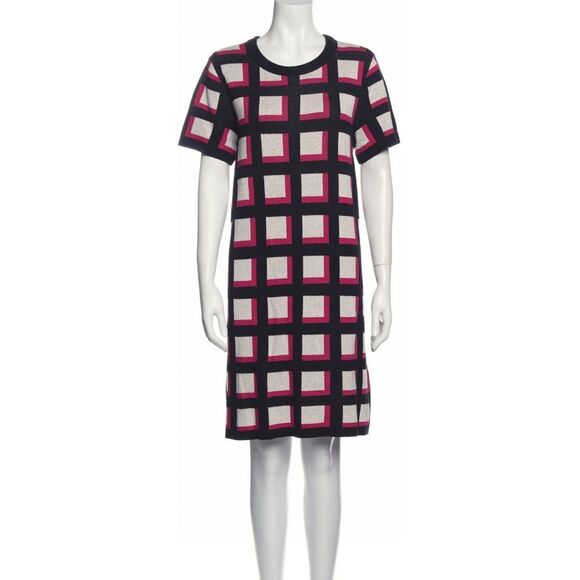 Kate Spade Windowpane Cashmere Wool Blend Print Dress Shift Red & Black Size L - Picture 1 of 3